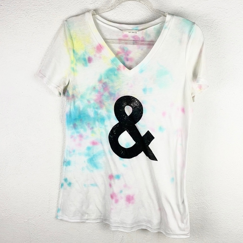 SO PERLA | 🌈 Rainbow Colors Tie-Dye V-Neck “&” Symbol T-Shirt